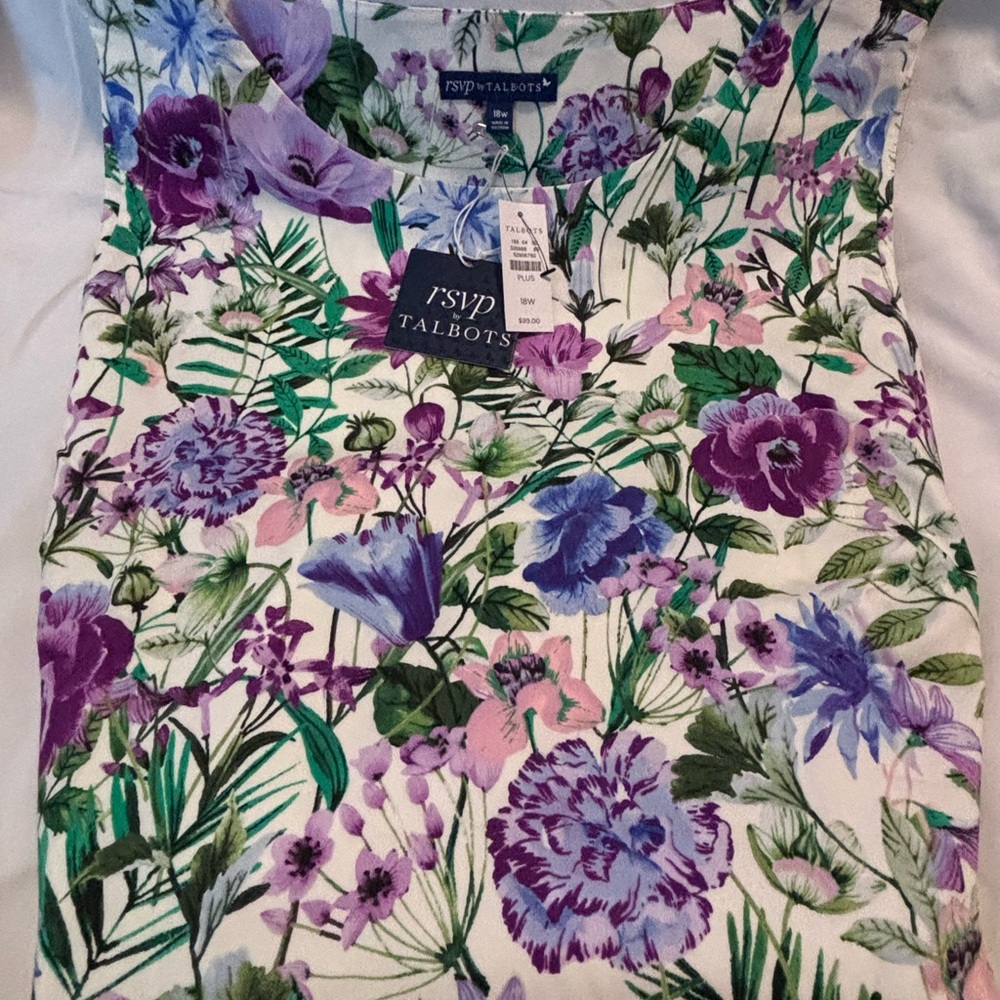 NWT RSVP by Talbots Size 18W. Floral Tank Top - Purple and Green
